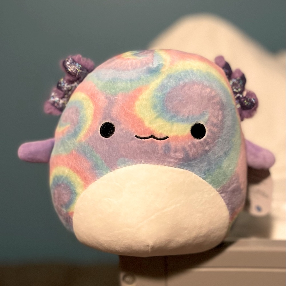 NWT’s Tie Dye swirls pattern Delphine the Axolotl Squishmallow 7.5 inch